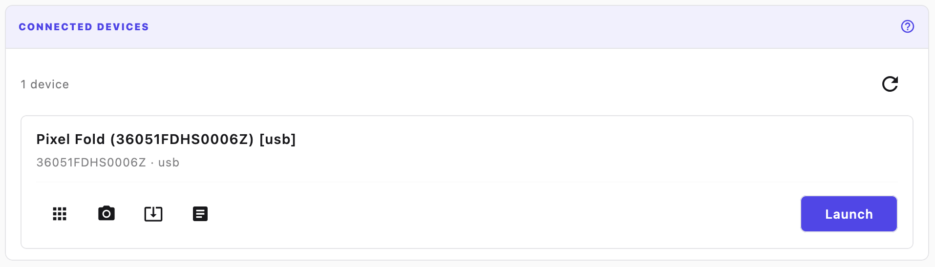 Connected device card with launch button