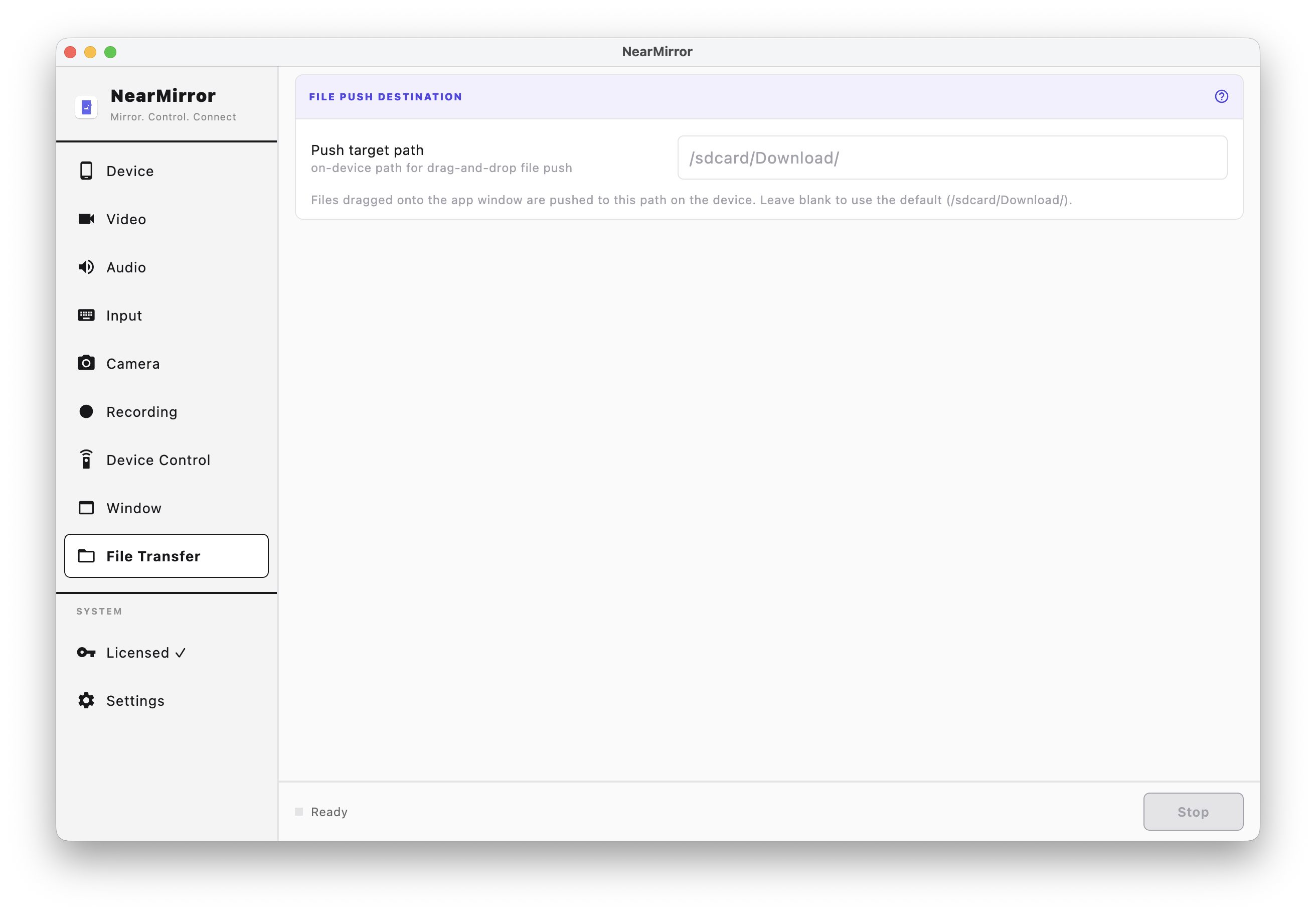 File Transfer screen